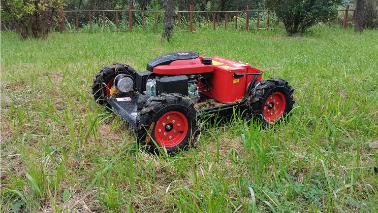 China made robot lawn mower with remote control low price for sale, chinese best slope cutter