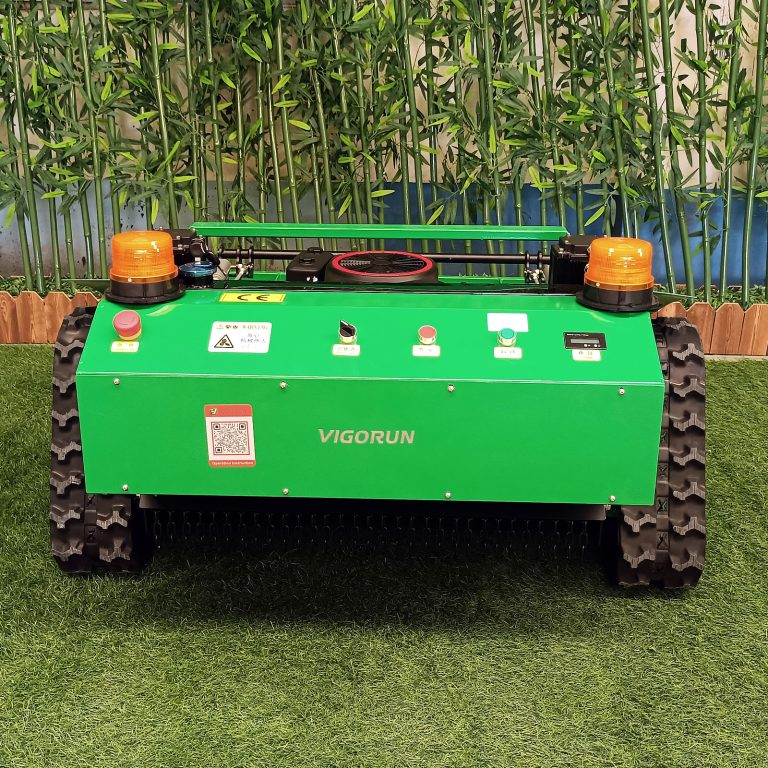 RC wheeled slasher mower made by Vigorun Tech, Vigorun remote operated track grass cutting machine for sale