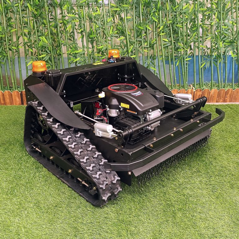 wireless radio control track-mounted weed eater made by Vigorun Tech, Vigorun remote operated caterpillar grass mower for sale