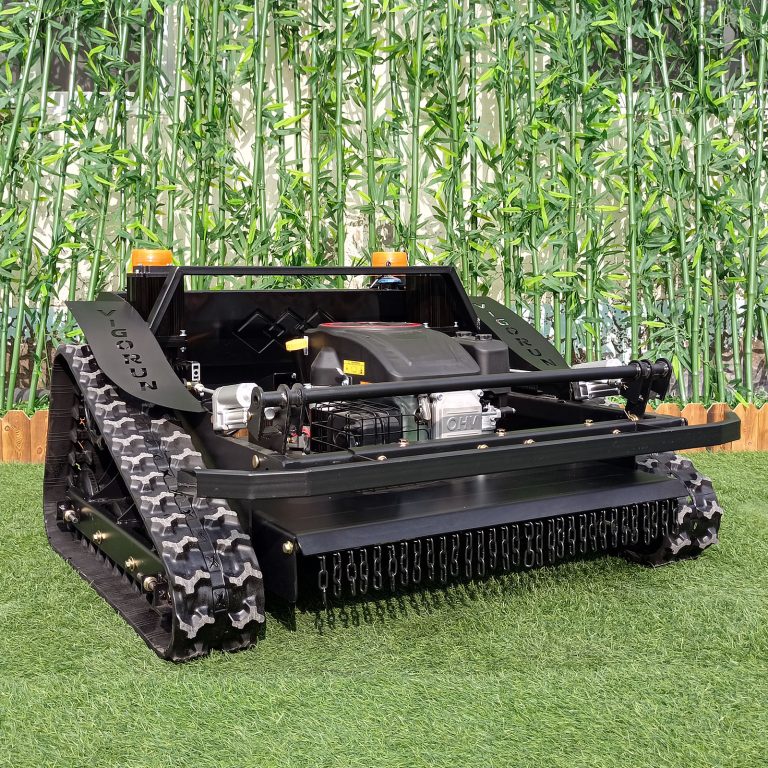 cordless track-mounted weed reaper made by Vigorun Tech, Vigorun wireless caterpillar lawn cutter machine for sale