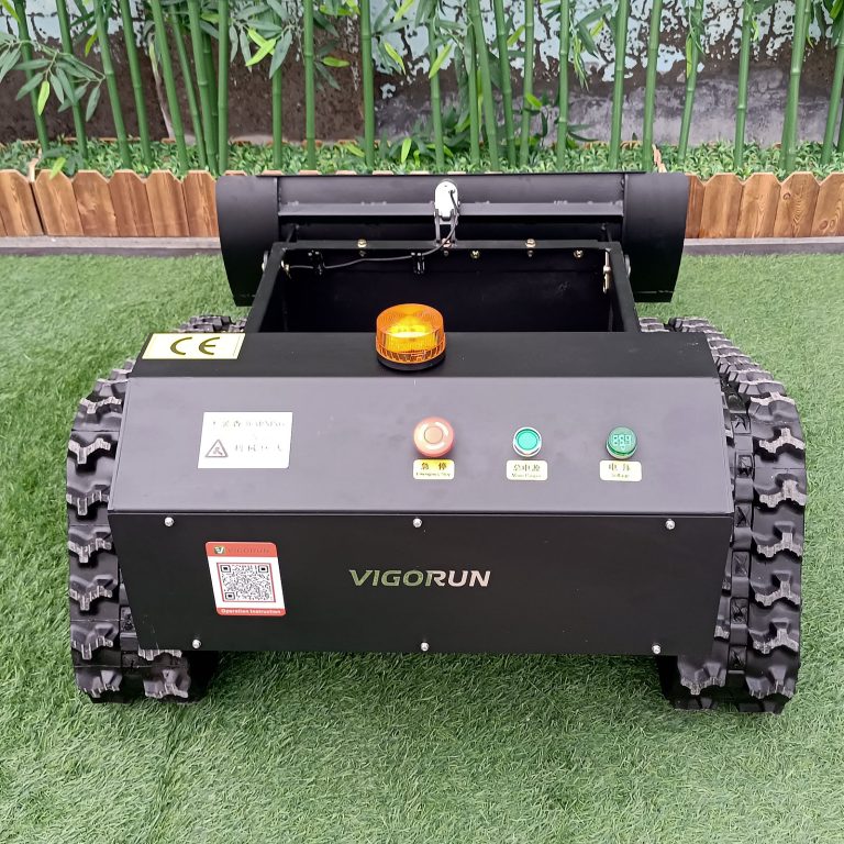 remotely controlled caterpillar lawn cutting machine made by Vigorun Tech, Vigorun wireless radio control caterpillar tank lawnmower for sale