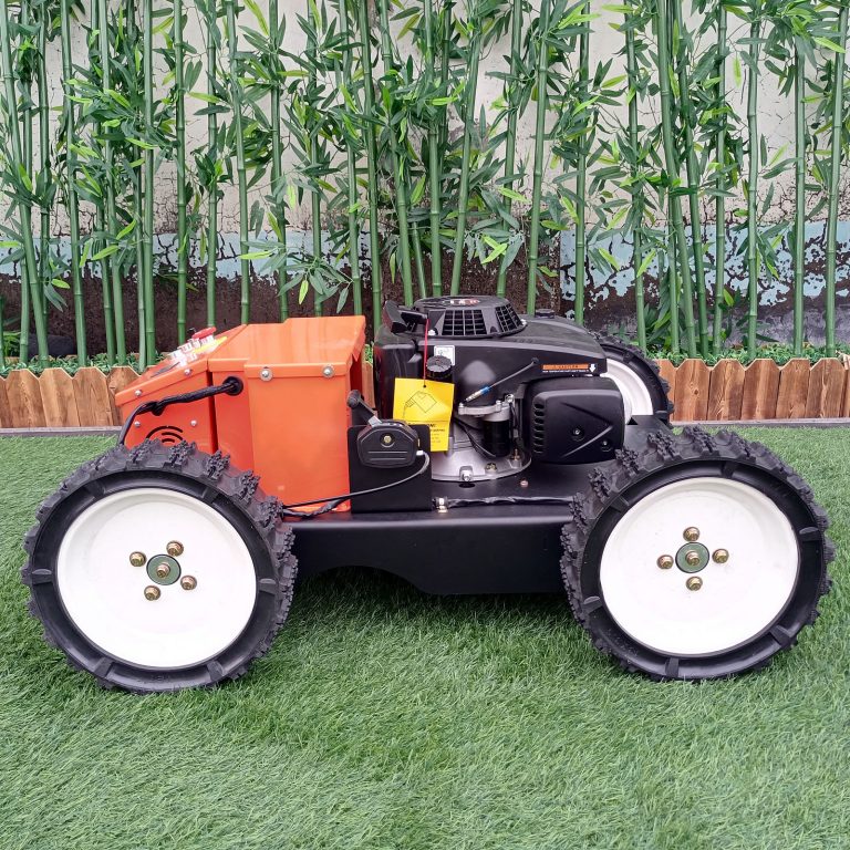 remote control rubber track brush cutter made by Vigorun Tech, Vigorun radio controlled wheeled mowing machine for sale