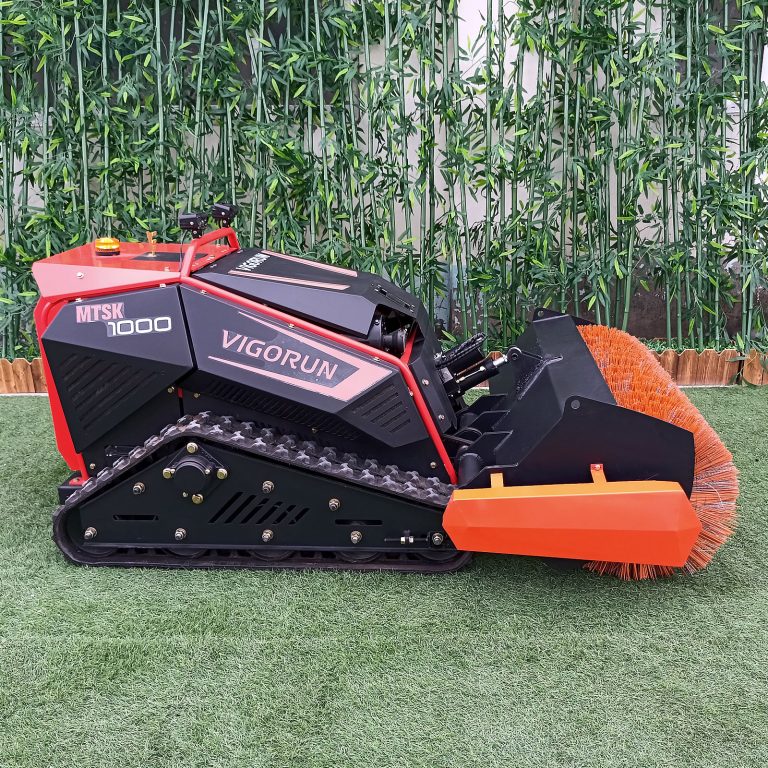 RC track-mounted tank lawnmower made by Vigorun Tech, Vigorun remote operated crawler grass trimming machine for sale